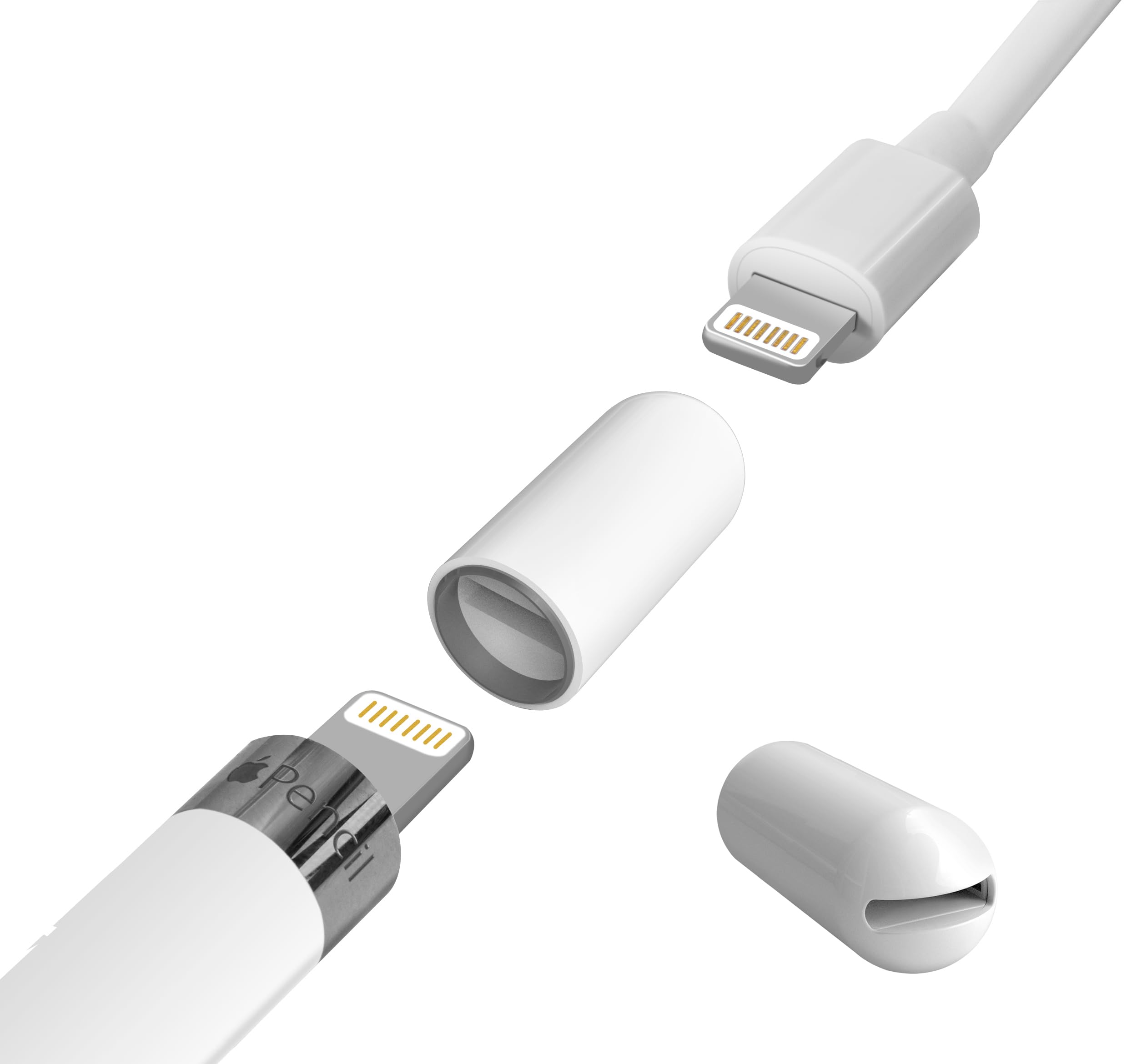 Charger Adapter & Cap 2-in-1 for Apple Pencil 1st Gen [Non-Magnetic] Charging Adapter with No Need to Remove & Anti-Loss Holder, Direct Charging Dock Compatible with Lightning Cable