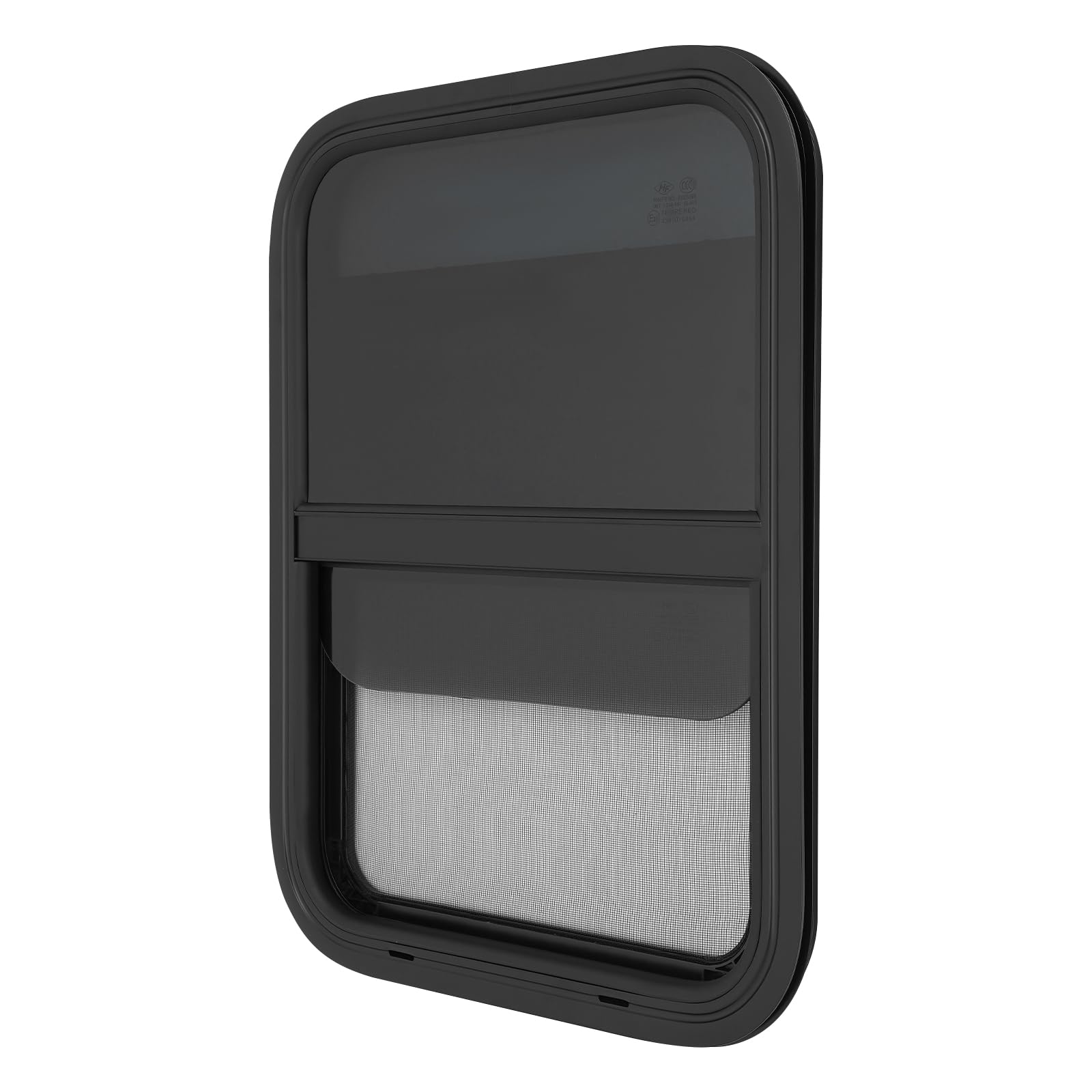 Finestra scorrevole verticale per camper, camper, camion e rimorchi, telaio in alluminio e vetro temperato, con protezione dagli insetti, impermeabile, UV e silenzioso, facile da montare, nero (450 x