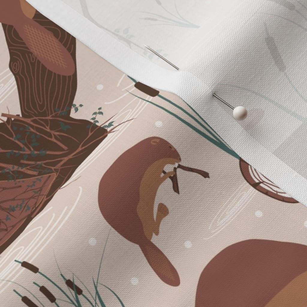 Spoonflower Fabric - Animal Family Canada Team Wetland Lodge Beavers Beige Printed on Petal Signature Cotton Fabric by The Yard - Sewing Quilting Apparel Crafts Decor