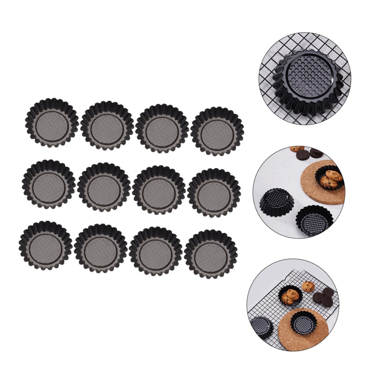 Molde Floral para Tarta de Huevo 12 Piezas de Acero al Carbono Negro | Desmolde Fácil, Resistente a Rayaduras, Calentado Rápido, Mantiene la Pieza Intacta