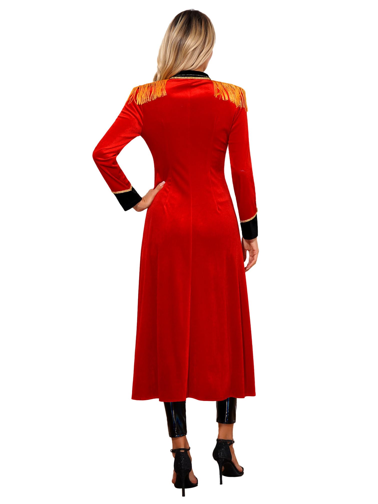YiZYiF Costume Domatrice Circo Giacca da Circo da Donna Lungo Velluto Tailcoat Blazer Cappotto Smoking Costume Cosplay Festa di Halloween