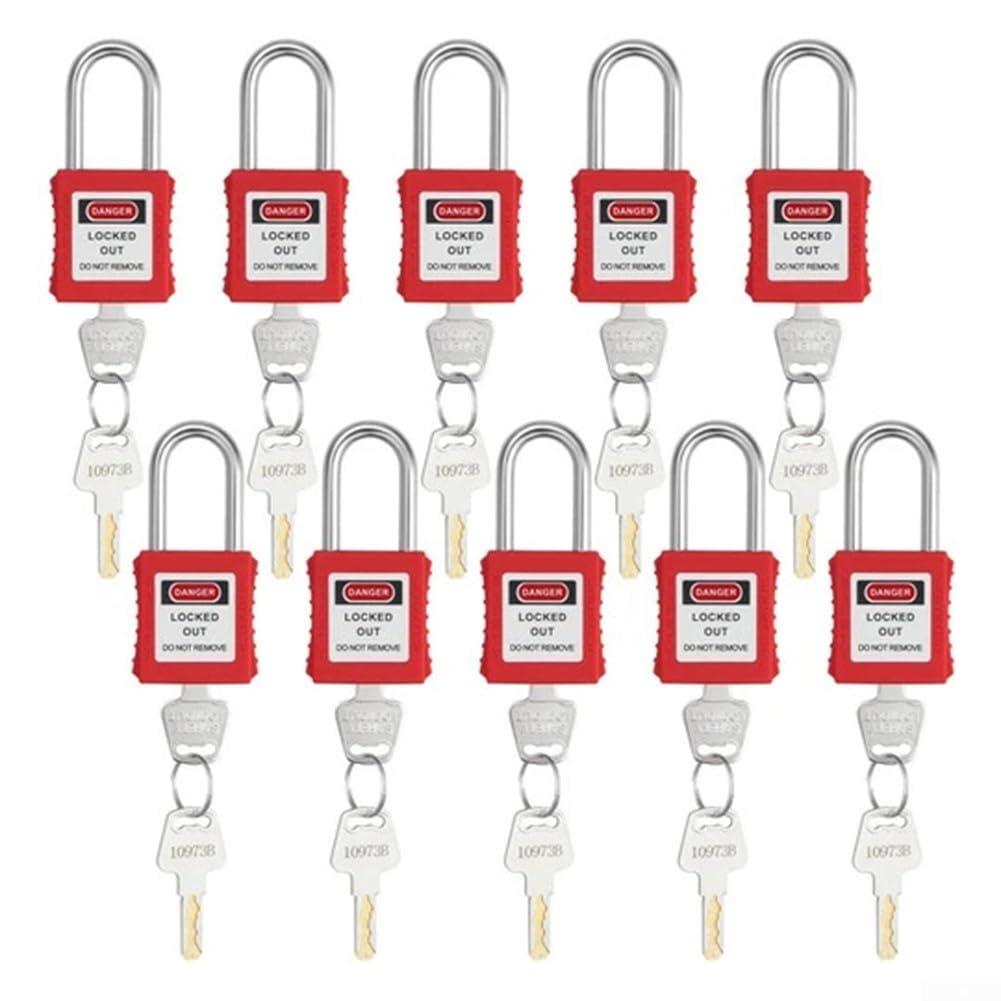 Zoegneer Lockout Tagout LOTO - Candado de seguridad con viga de acero y diferentes llaves, nailon a prueba de óxido, paquete de 10 para mantenimiento de equipos industriales y bloqueo de aislamiento