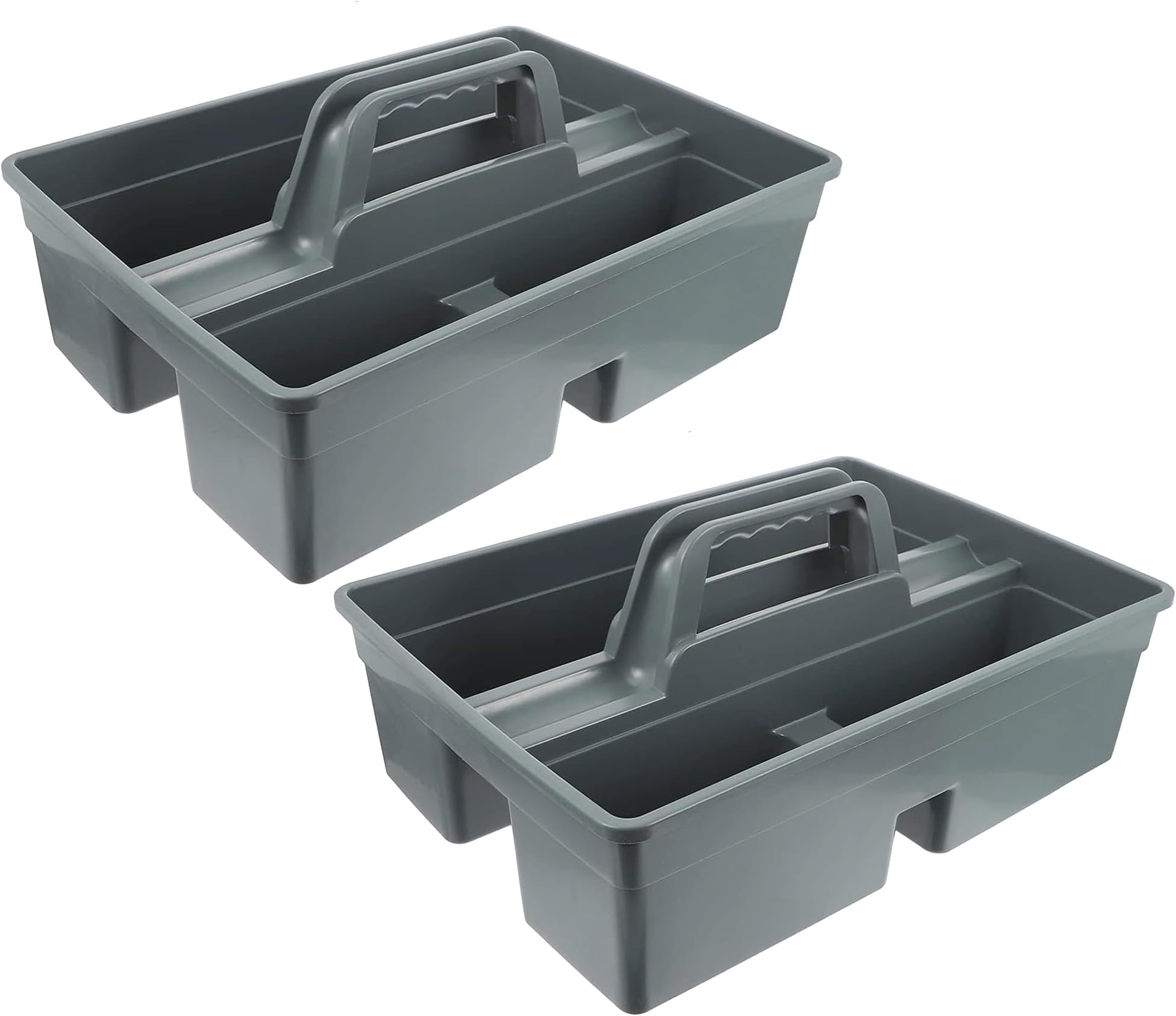 ECO CARE Pack of 2 Cleaning Caddy with Handle - Grey Utility Cleaning Tool Box and Carry Tray Basket - 15 * 13 * 4.5 inch High