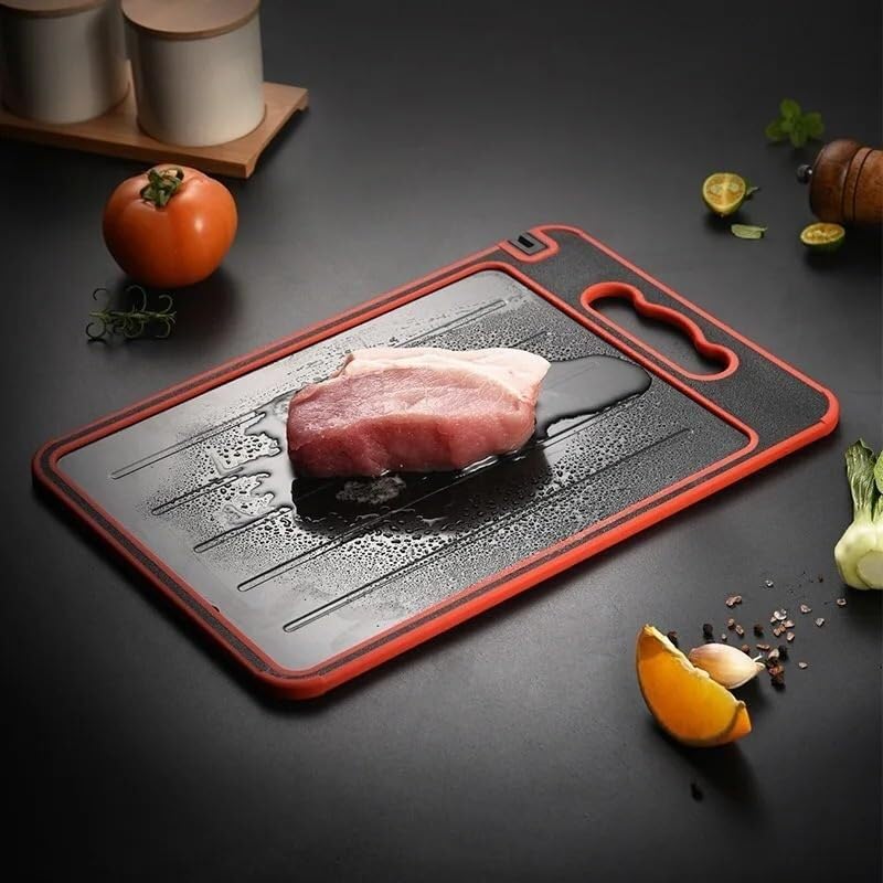 Tagliere Acciaio Inox Taglieri Tagliere In Plastica A Doppia Faccia In Acciaio Inossidabile Con Affilatore, Scongelamento Rapido Di Carne Congelata, 304(Black With Red)