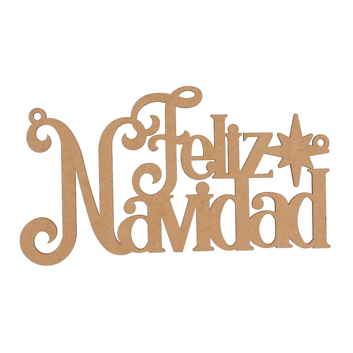 Letrero Navideño frase Feliz Navidad elaborado en Madera MDF Color Natural, tamaño de 15x30 cm. Marca Mylin 1 pieza