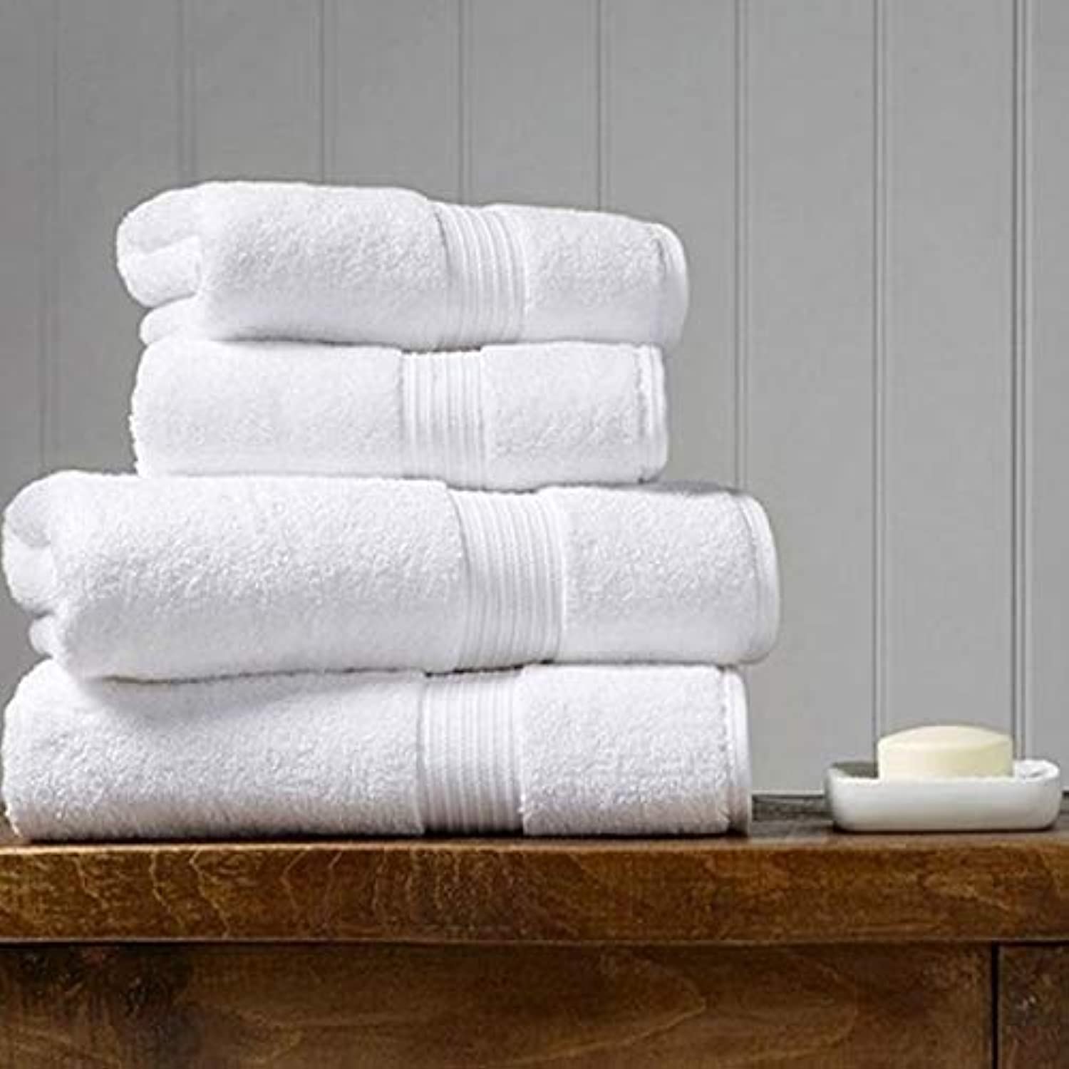Set of 4 white bath towels (2 big size and 2 medium hand towels) luxurious Spa 5 star hotel quality, 100% cotton