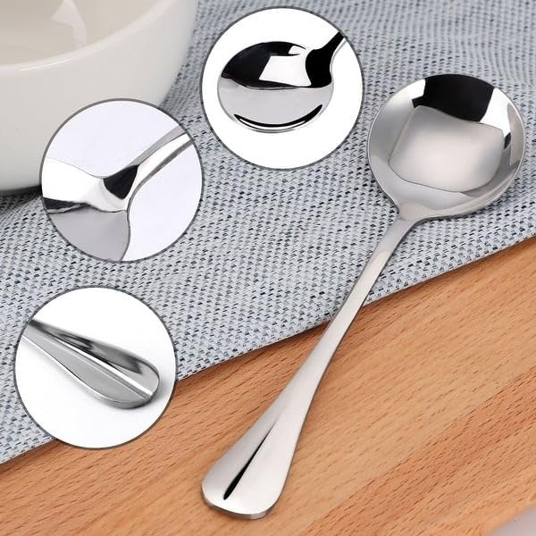 Image of Stainless Steel Soup Spoon Set for Home Kitchen, Silver, Set of 6
