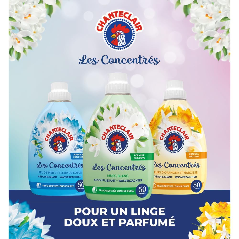Chanteclair - Assouplissant Concentré, Musc Blanc, Fraîcheur trés Longue Dureé, 50 lavages - 1000 ml