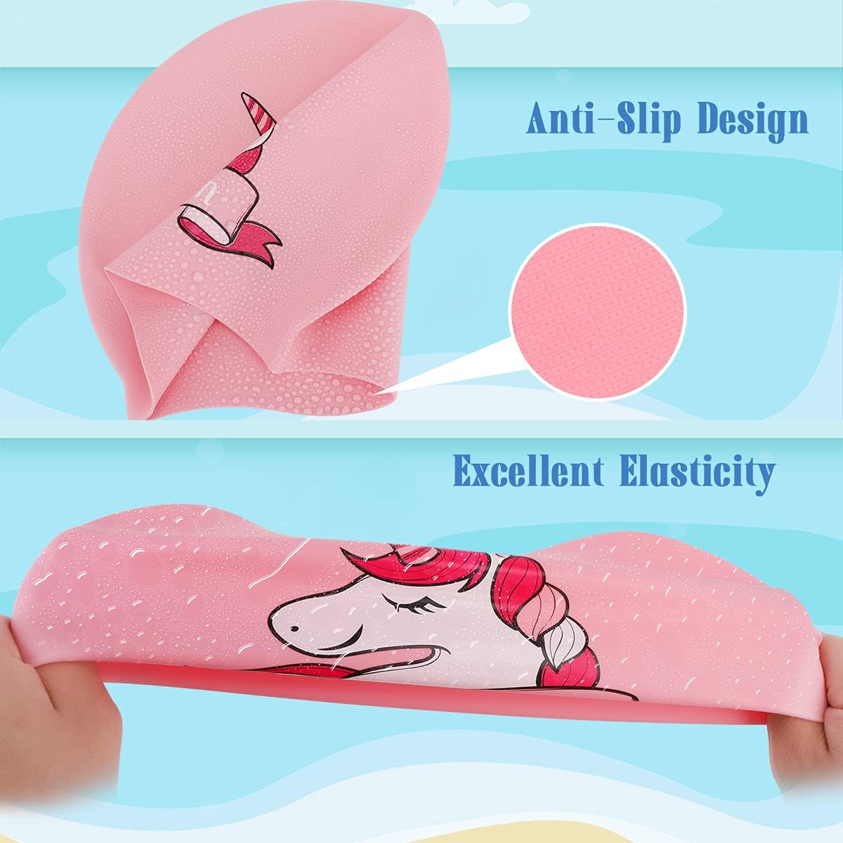 TCJJ Swim Cap with Swimming Goggles and Storage Bag for Kids(Age 3-12), Silicone Waterproof Swimming and Bathing Caps for Long and Short Hair Girls Boys Toddler Teens（Unicorn : Sports & Outdoors