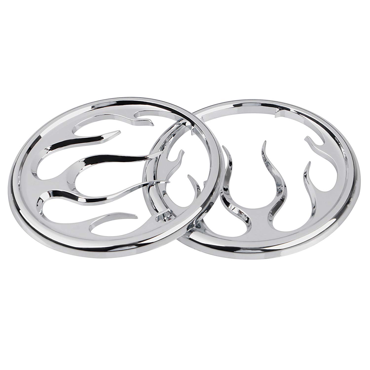 2 pezzi copertura e protezione altoparlanti fiamme altoparlanti griglie Accent Trim per Harley Touring Electra Glide Ultra Classic FLHTCU 2006-2013, cromato