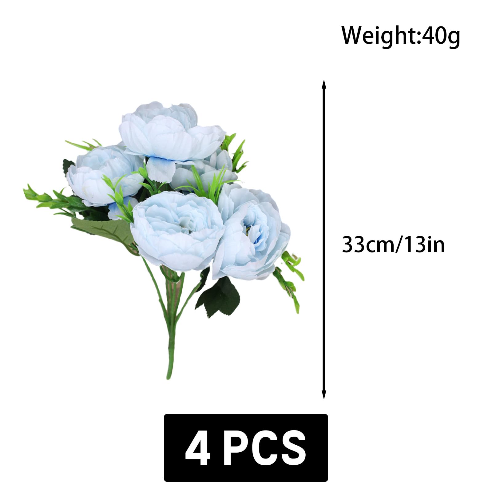 astylishome Blue Artificial Flowers Fake Peony Bouquet Decor Plastic Realistic Flower Arrangements for Wedding Decoration Table Centerpieces for Home Office Party Decor 0807 - Image 3