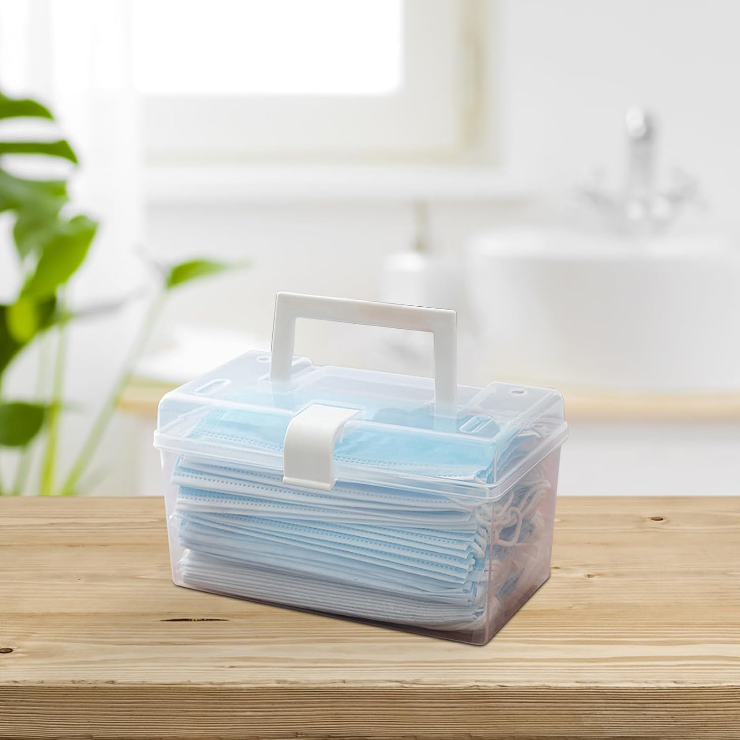 UPKOCH Portable Mask Storage Box with Lid, Plastic Face Mask Case, Large Capacity Dustproof Organizer for Desktop and Travel Use