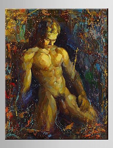 FW@ Oil Painting People Nude Male Naked Man Hand Painted Canvas with Stretched Framed , xl