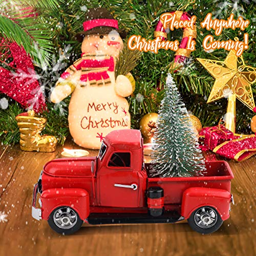 Cullaby Vintage Red Truck Decor 6.7 Inches Handcrafted Red Metal Truck Car Model for Christmas Table Decoration - Image 4