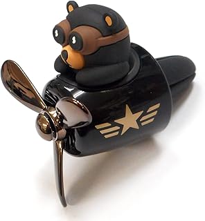 車 芳香剤 熊 飛行機 カーフレグランス クリップ型 パイロットベアー エアコン取付 回転するプロペラ プレゼント ギフト ブラック 1個セット