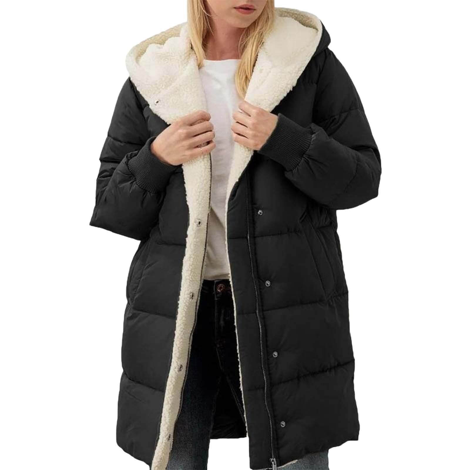 Winterjacke Damen Lang Warm Gefüttert Parka Fleecejacke Outdoor Kapuzenjacke Reißverschluss