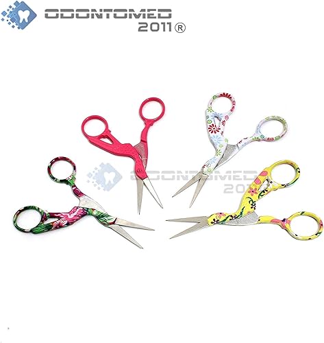 Miniatura 3 de OdontoMed2011 BTS-155 - 4 pares de tijeras clásicas de acero inoxidable de 4.5 pulgadas, diseño de grúa, tijeras de costura, tijeras para bordado,