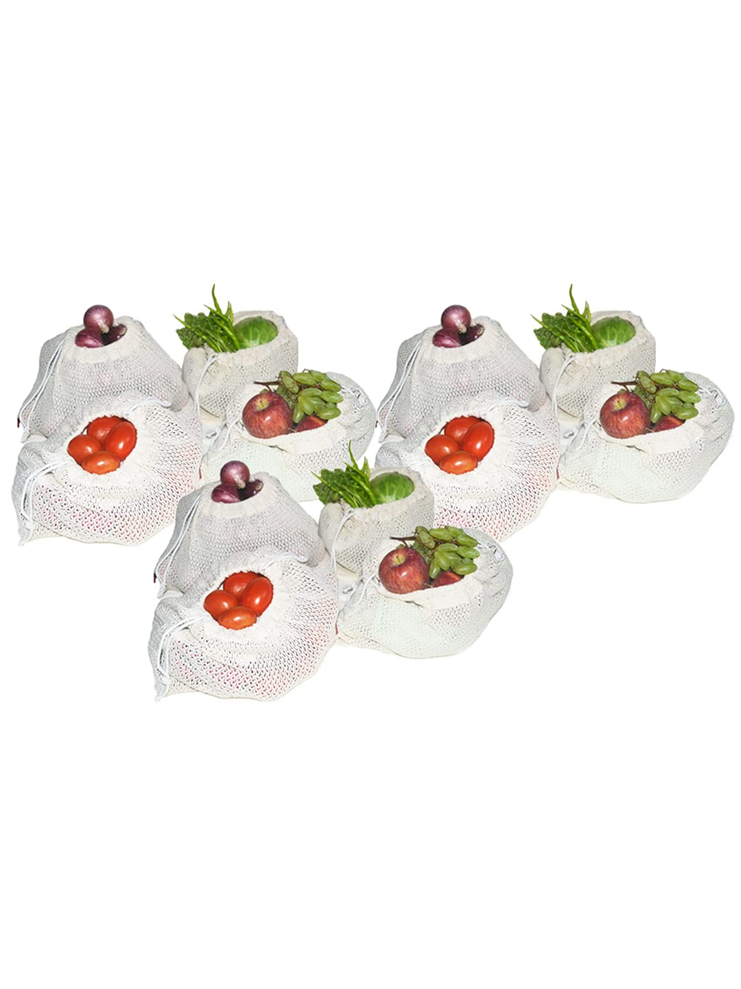 BIANCA [4pc] 100% Organic Cotton Reusable Vegetable Bag for Fridge Fruit Storage Bag -4pc (Organic) | Vegetable Bag for Fridge | Eco-Friendly, Reusable and Washable Fruit Storage Bag Solid-Ecru