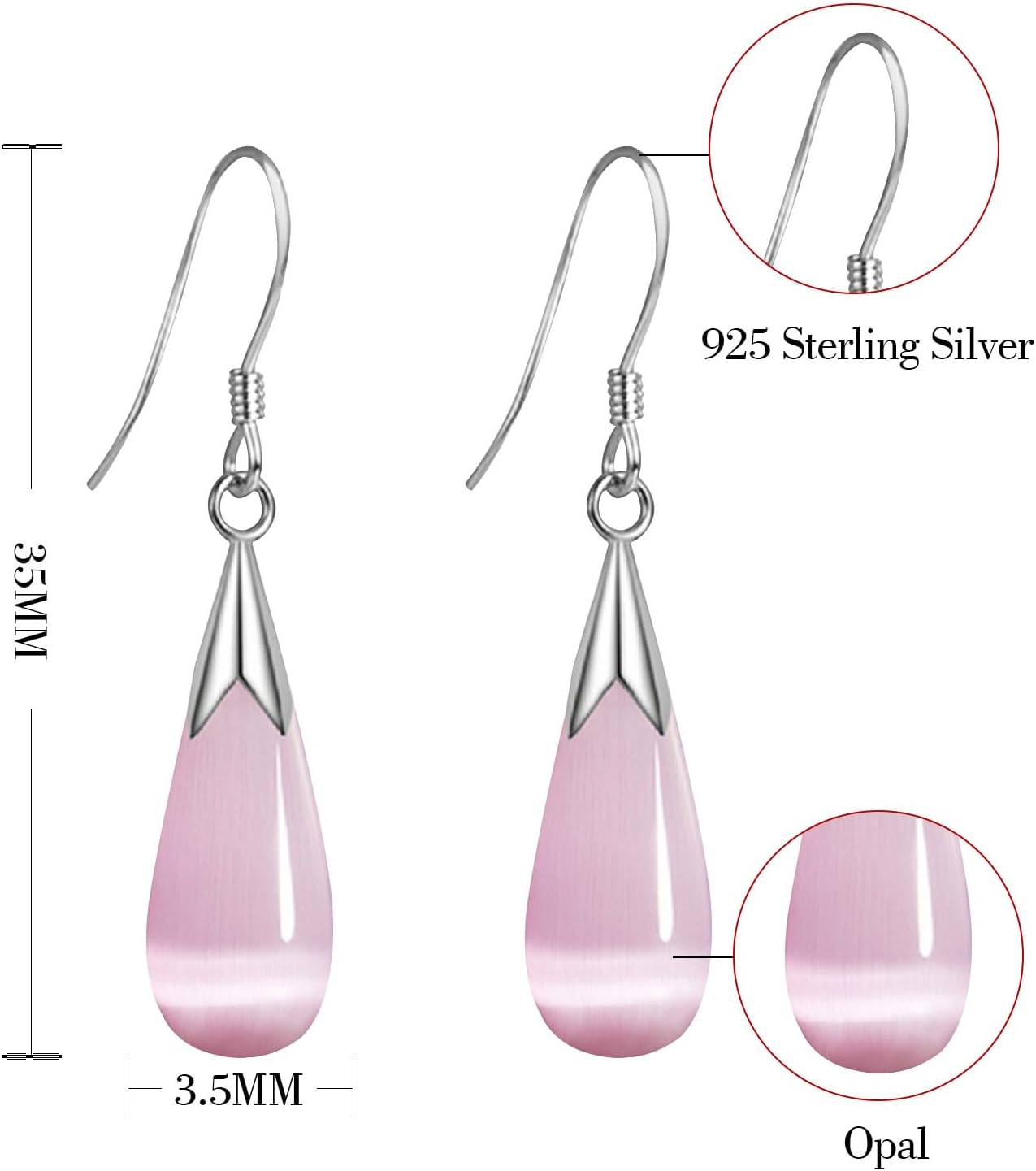 Natural Opal Earrings, Teardrop Earrings for Women Cat's Eye Stone Silver Earrings Drop Dangle Earrings for Women Teen Girls - Image 3
