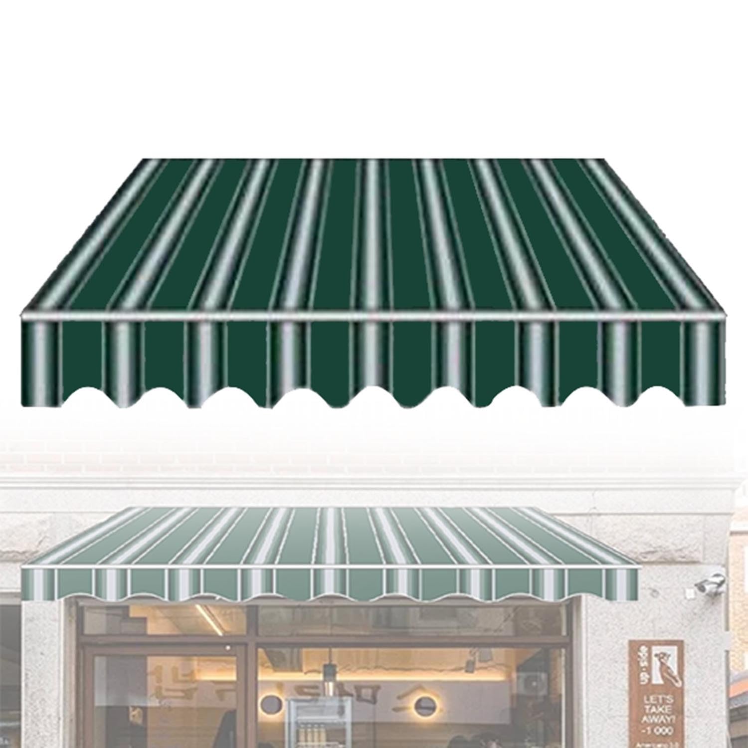 Tissu De Remplacement pour Auvent Anti-UV Et Imperméable Toile pour Store Banne en Polyester pour Store Banne De Jardin Terrasse(Green Stripes,330x240cm)