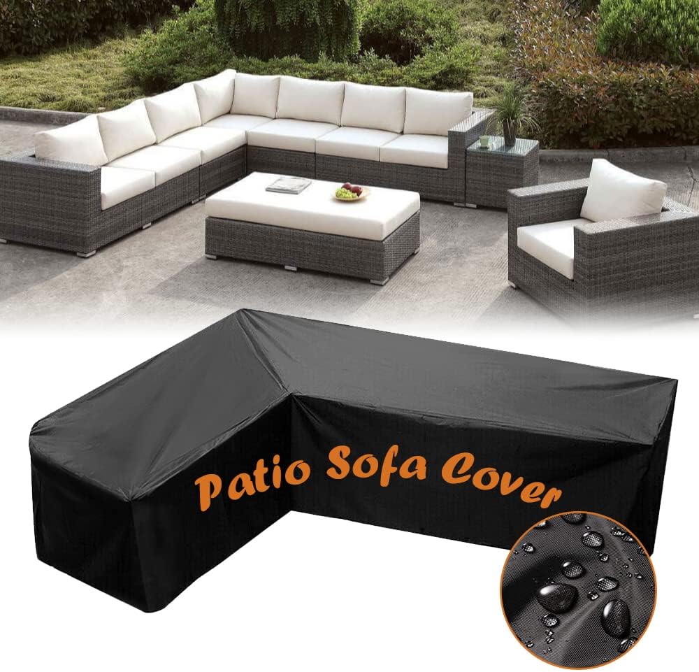 SUNSURE Patio Sofa Covers L-Shaped Sectional 78x105in Black Outdoor Waterproof Furniture Cover Dustproof Furniture Sets All Weather Protection Dust Cover for Patio Lawn Garden Veranda (78"x105")
