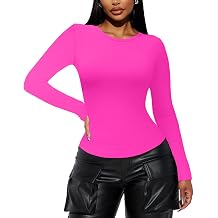 Womens Long Sleeve Basic Tops - Crew Neck Casual Going Out Y2K Fall Top Fitted T Shirt Clothes