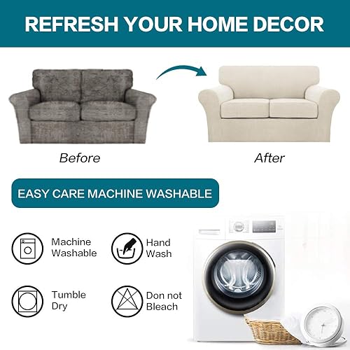 Miniatura 8 de Turquoize Fundas de sofá de 3 piezas para sofá de 2 cojines individuales, paquete de 2 fundas para silla, beige Biscotti