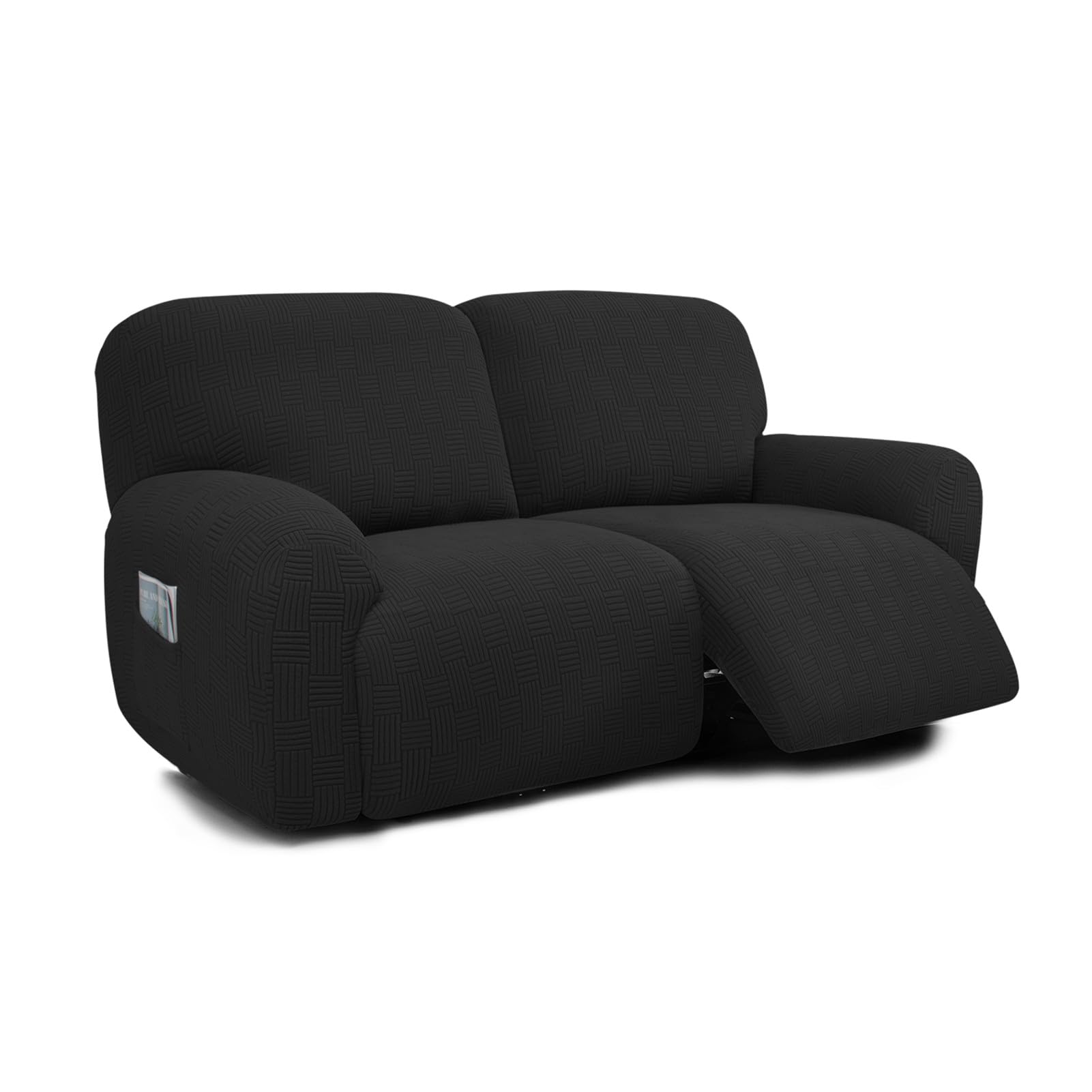XHDZSW Extra Large 2 Seater Recliner Sofa Covers, 6-Piece Extra Wide 75" - 100" Jacquard Stretch Reclining Couch Covers, Extra Wide Reclining Loveseat Cover (Black)