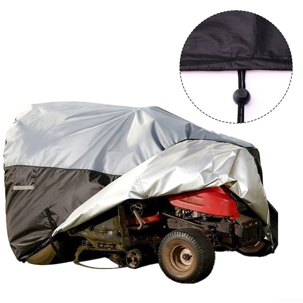 Funda impermeable para cortacésped, tela Oxford 600D, diseño de cobertura completa con cordón elástico en el dobladillo y correas de amarre para almacenamiento de cortacésped