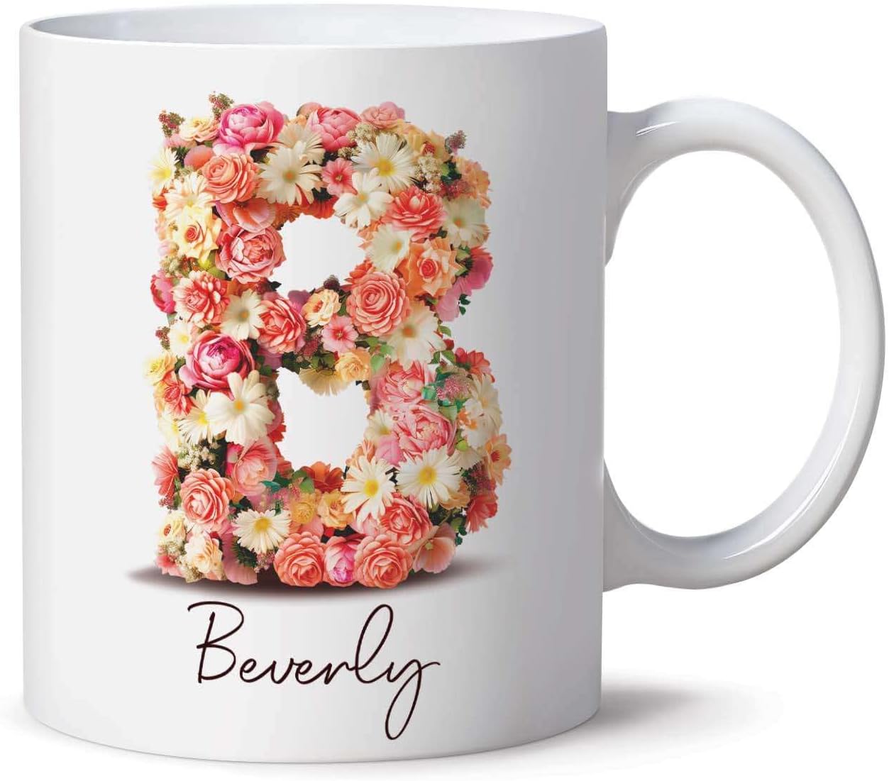 Personalized Letter B Alphabet Travel Mug, Custom Name Ceramic Mug, Customized Monogram Initial Coffee Cup, Letter Monogram B Tea Cup, Alphabet Mugs, Letter B With Flower On Mugs