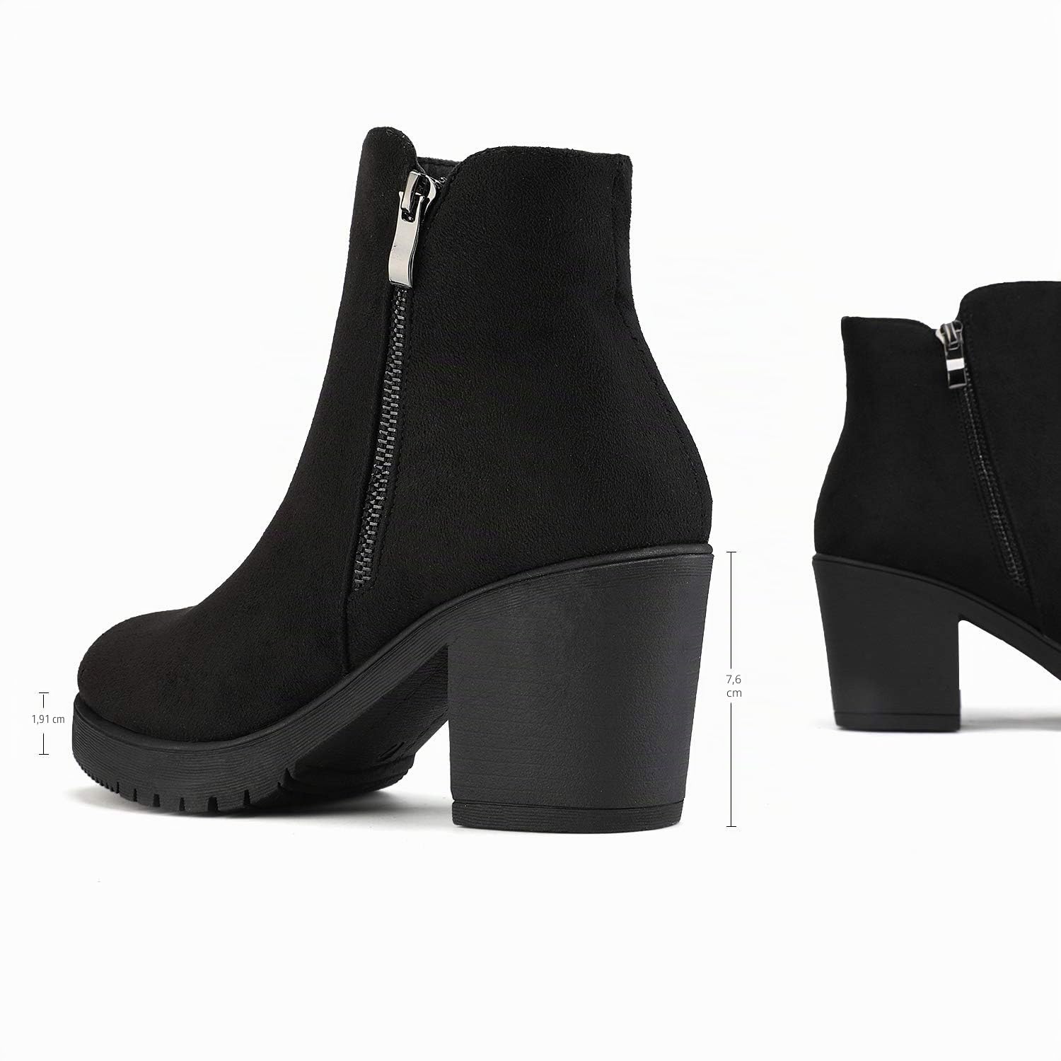 DREAM PAIRS Stivali da Donna Stivaletti alla Caviglia con Tacco Grosso con Zip Laterale