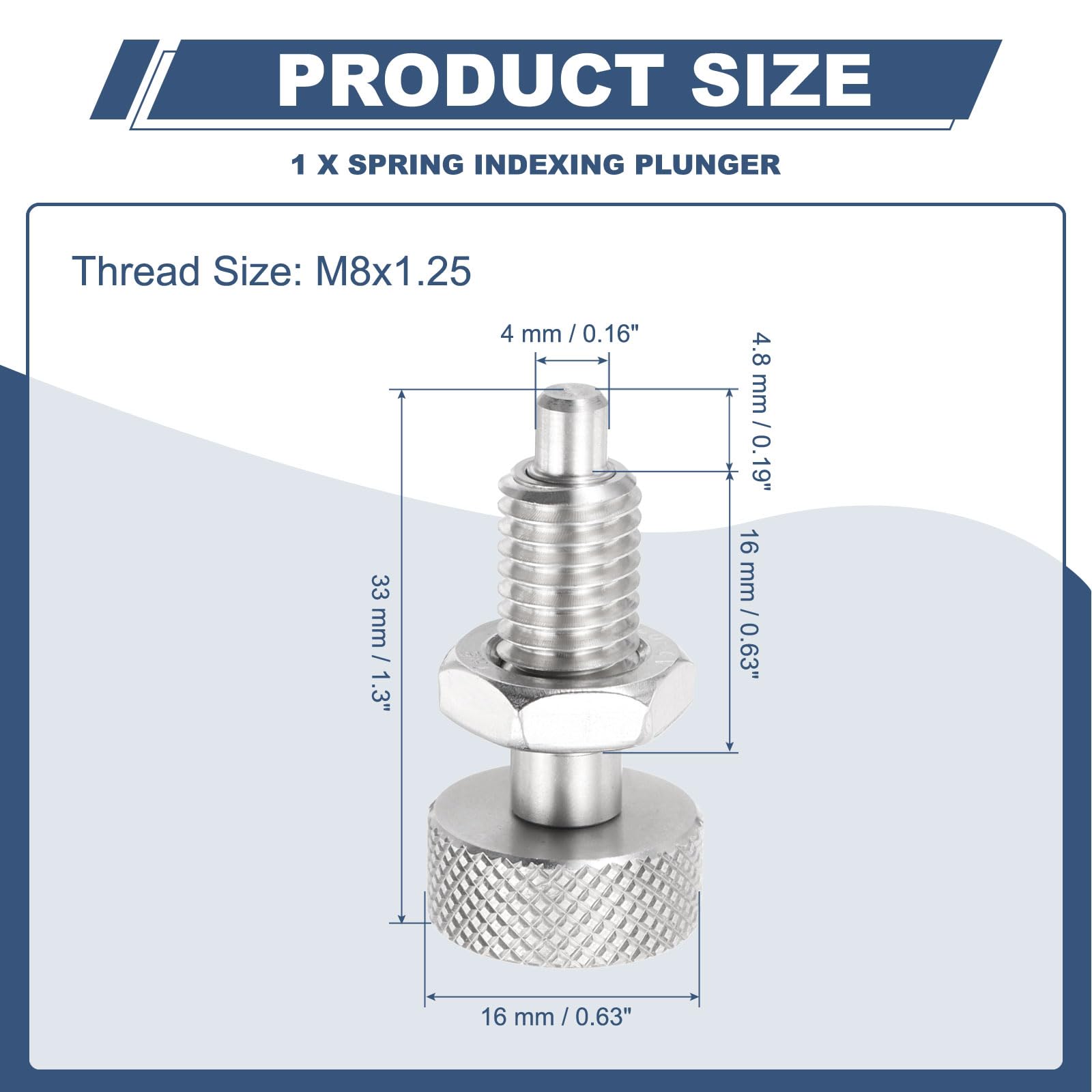 PATIKIL Spring Plunger with Knurled Handle, M8x1.25 Spring Return Knob Plunger 304 Stainless Steel Retractable Coarse Thread Index Plunger for Industrial Equipment