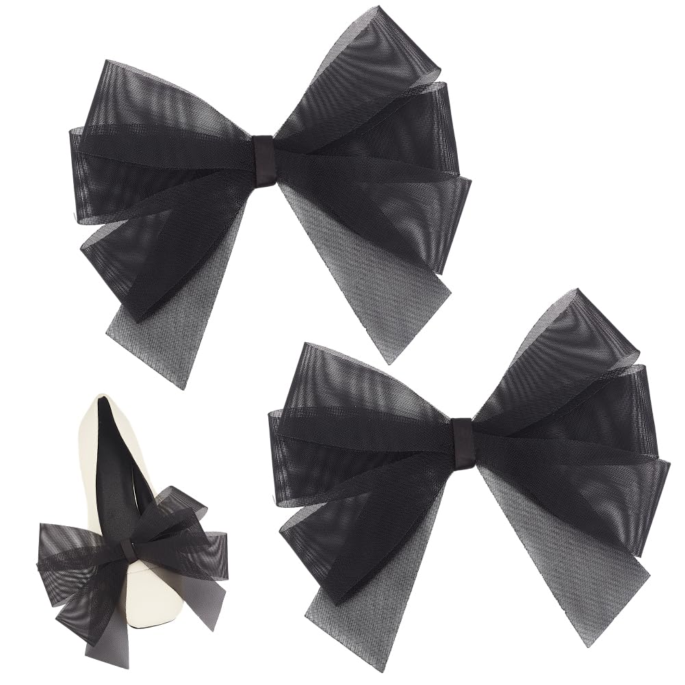 DELORIGIN White Wedding Shoe Clip with Removable Organza Bow for Women, Velcro Clasp, Multifunctional Decoration for Shoes, Bags, Hair