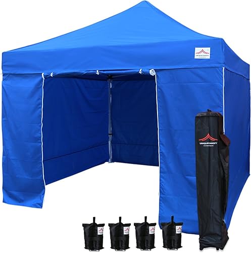 UNIQUECANOPY 10'x10' Ez Pop Up Canopy tienda comercial refugio instantáneo, con 4 paredes laterales con cremallera extraíble y bolsa de rodillo