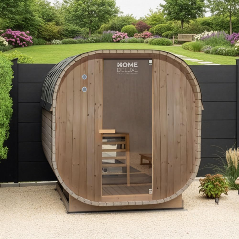 Home Deluxe - Sauna de Exterior Cube M - Dimensiones: Aprox. 194 cm x 195 cm x 120 cm, Madera: Madera de Abeto - Incl. Calefactor de Sauna y Accesorios de Sauna I Sauna de jardín, Sauna de Exterior,