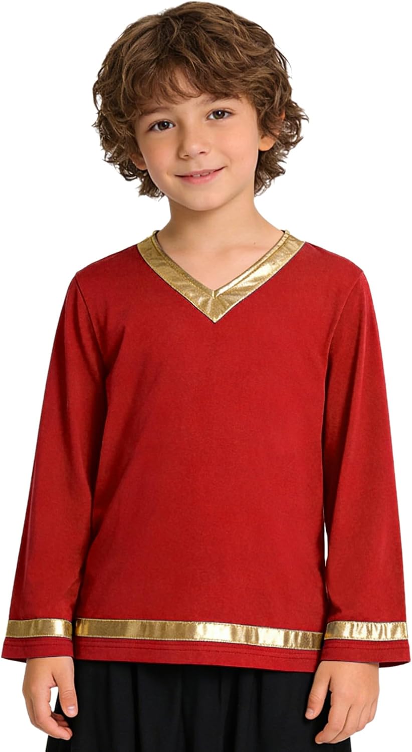Agoky Kids Boys Liturgical Praise Dance Top Metallic Church Worship Dance Shirt Long Sleeve Pullover Top