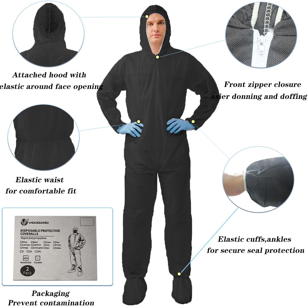 Hazmat Suits,10 Colors Options Disposable Protective Coveralls, Paint Suit with Elastic Wrists Ankles and Hood - Image 2