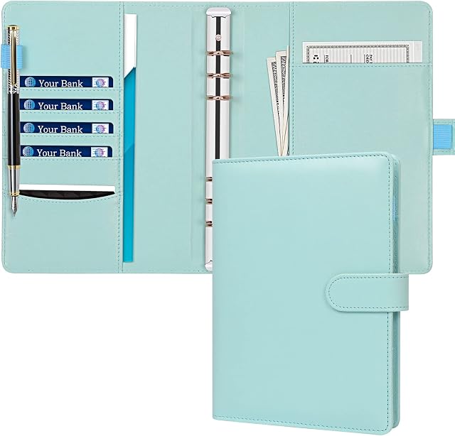 FYY Leather A5 Ring Binder,6 Round Ring Binder Planner Notebook Cover for A5 Filler Paper (Inner Paper Not Included) Blue