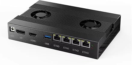 Solid Aluminum Firewall Mini PC,Core i5-8250U,No Ram No Storage,NAS 4 * 2.5G LAN,2*NVMe SATA3.0,TF SIM,Proxmox Home Server
