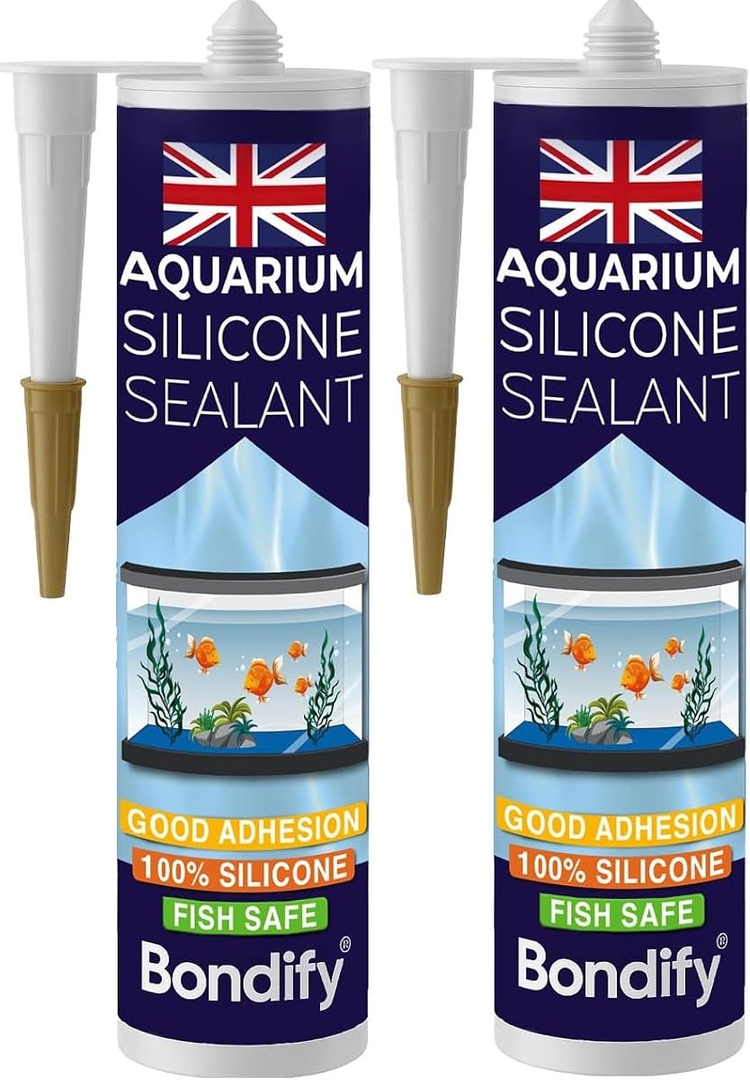 Aquarium Silicone Sealant Clear, Fish Safe Adhesive, 2 PCs x 9.5fl oz 100% Solvent Free Non-Toxic, Pond Sealant, Underwater Marine Sealant, Fish Tank Silicone, Aquarium Glue