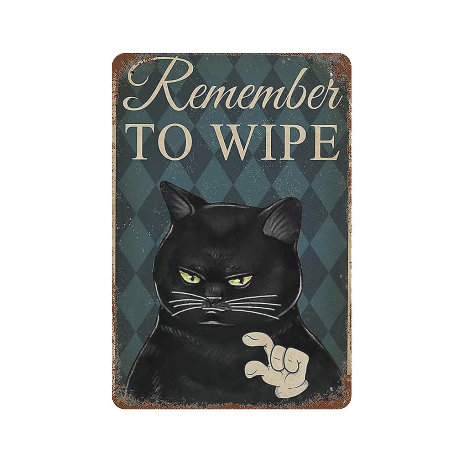 Funny Black Cat Sign Cat Lover Black Cat Retro Restroom Remember to Wipe Metal Tin Signs Reproduction, Vintage Wall Decor Funny Decorations for Home Bar Pub Cafe Farm Room Metal Tin Sign 8x12inch