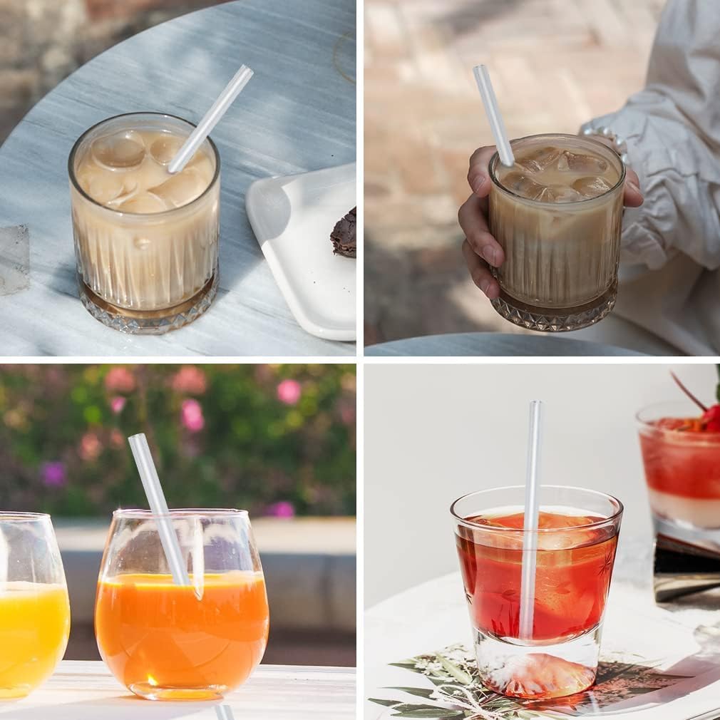 Sturdy Plastic Straws Short Stir Sticks Reusable Drinking Straws with 2 Straw Cleaners for Kids cup/coffee/Juice/wine tumblers, BPA free Dishwasher safe. (Clear)
