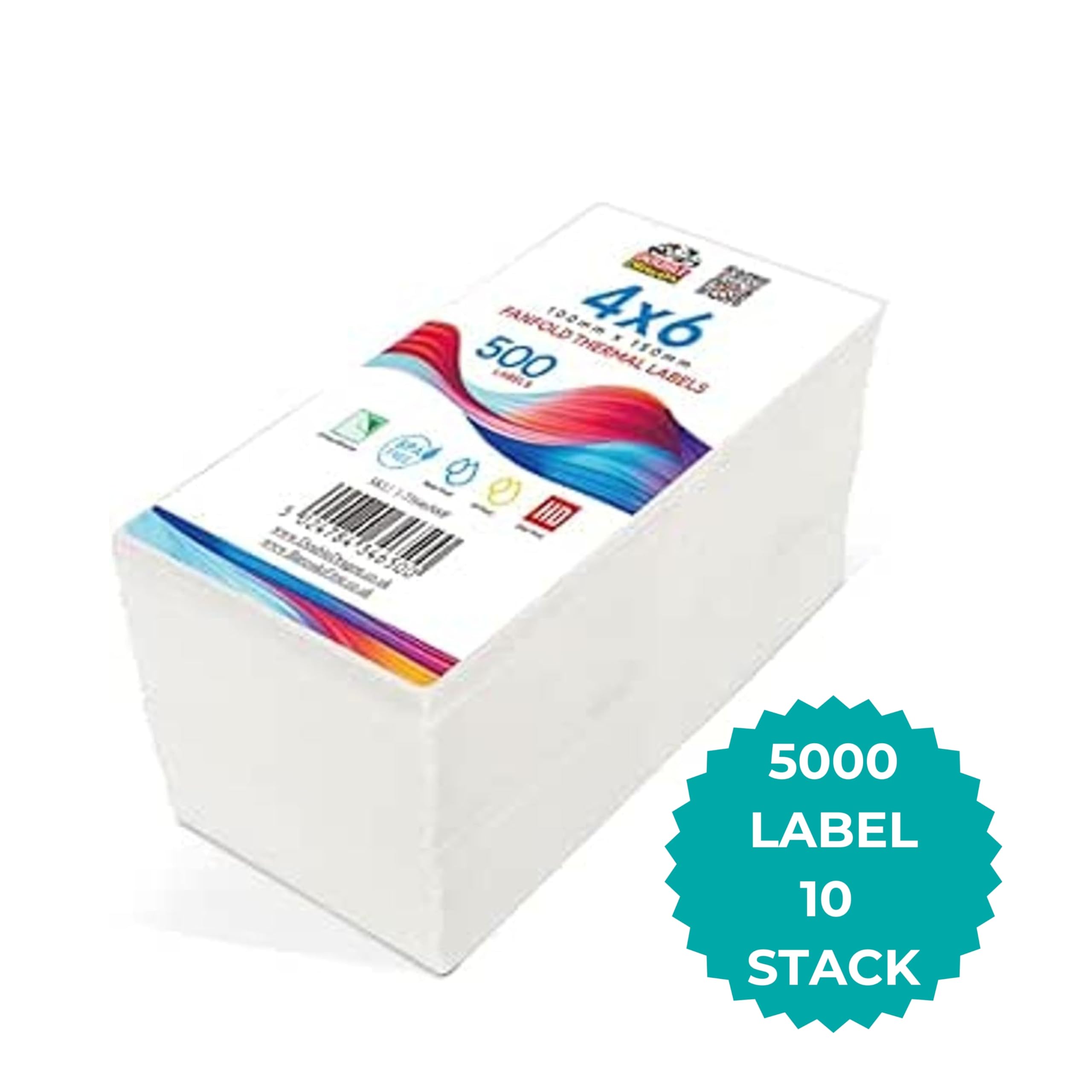 Double Dragon 5000 Étiquettes Thermiques Directes Premium en Fanfold 4x6 Pouces Autocollantes Compatibles avec les Imprimantes Zebra MUNBYN Rollo TSC Toshiba Citizen LP2844 GK420D ZD421 (10 Piles)