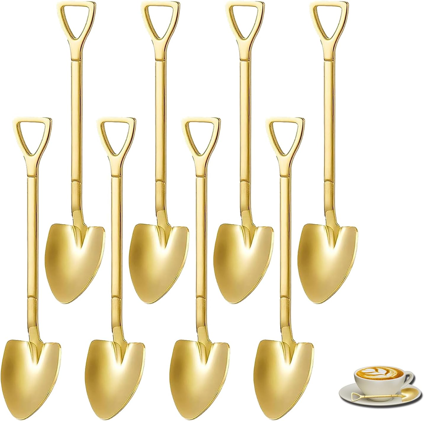 Small Coffee Spoons, Mini Tea Spoons Stainless Steel, Set of 8, Coffee Sugar Spoon, Ice Cream Dessert Espresso Spoons Teaspoons, Shovel Spoon For Home and Party (Gold small 8pcs)
