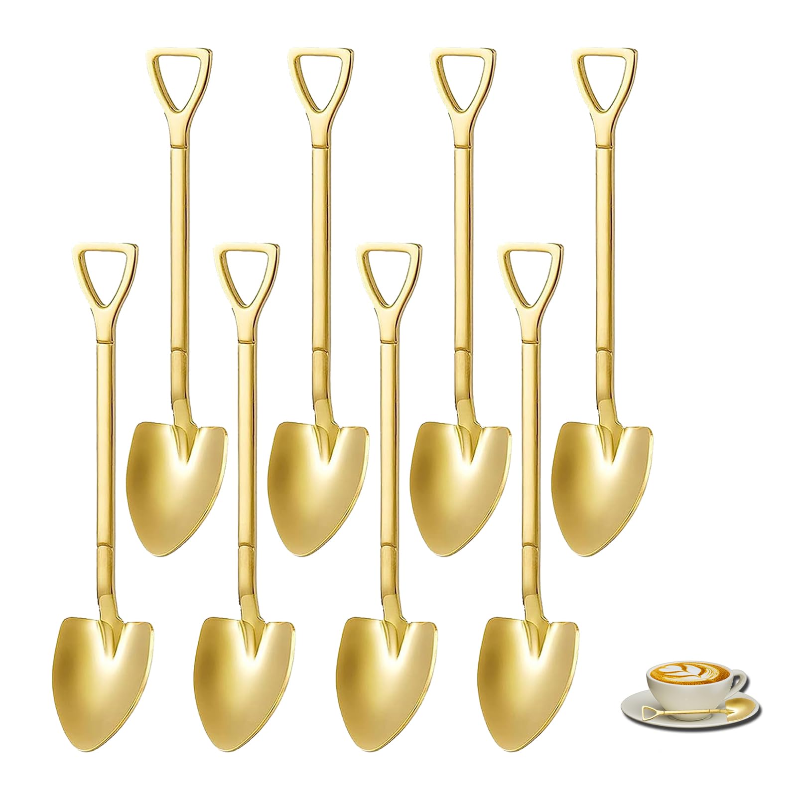 Small Coffee Spoons, Mini Tea Spoons Stainless Steel, Set of 8, Coffee Sugar Spoon, Ice Cream Dessert Espresso Spoons Teaspoons, Shovel Spoon For Home and Party (Gold small 8pcs)