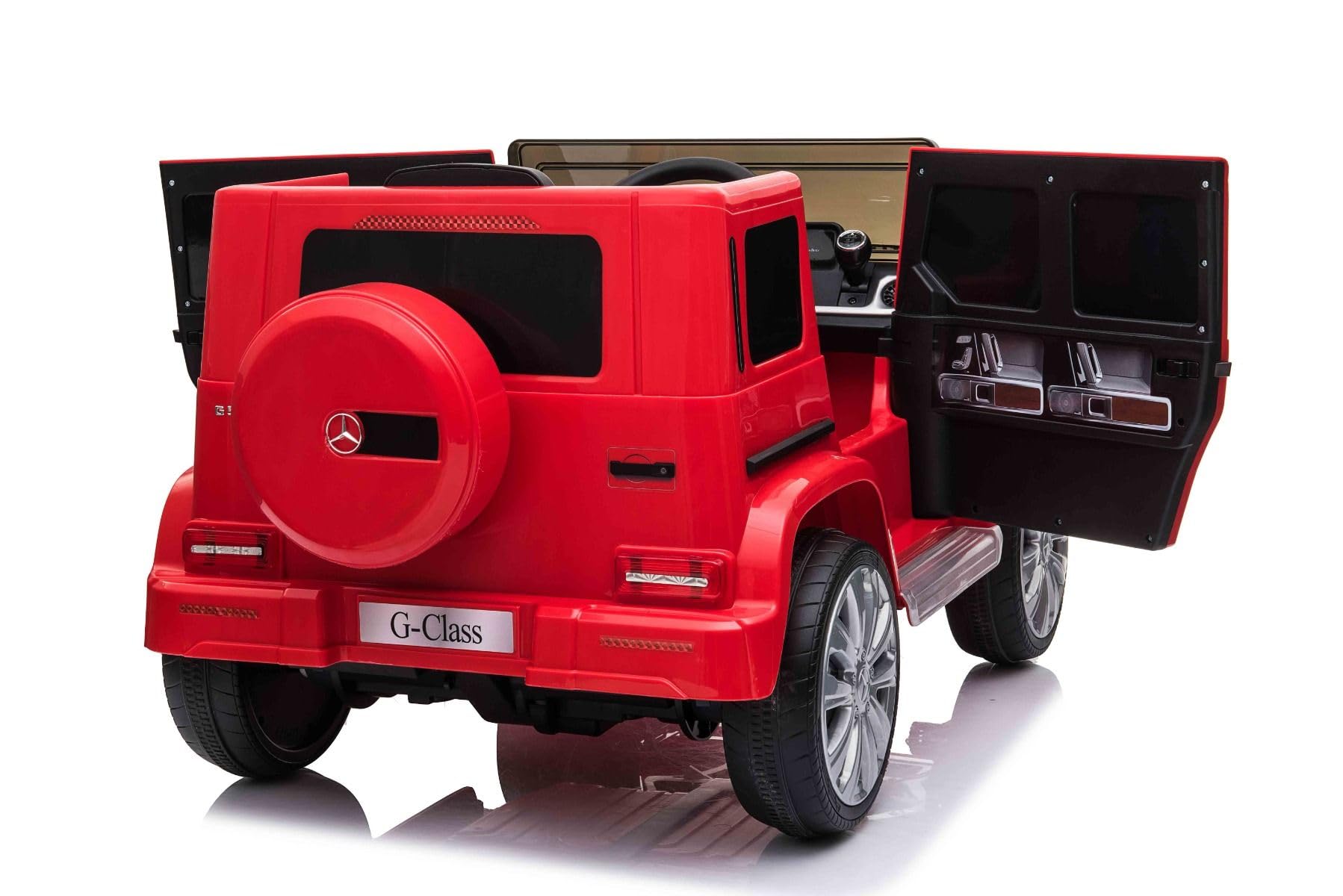 Samochód elektryczny Mercedes G500 12 V, czerwony, pilot 2,4 GHz, wejście USB/SD, tylne zawieszenie, bateria litowa, oświetlenie LED, oryginalna licencja