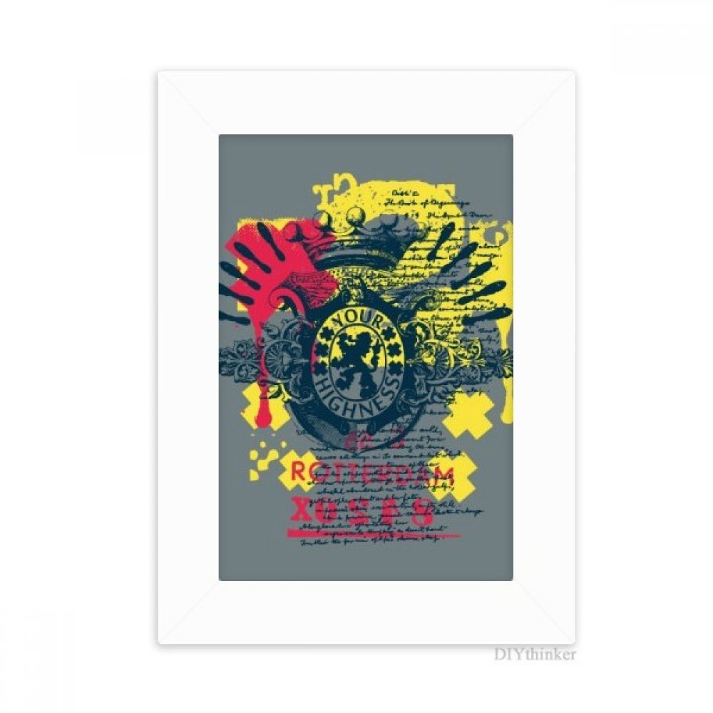 Blanc art peinture 5x7 pouces lion couronne, le cadeau de bureau idéal
