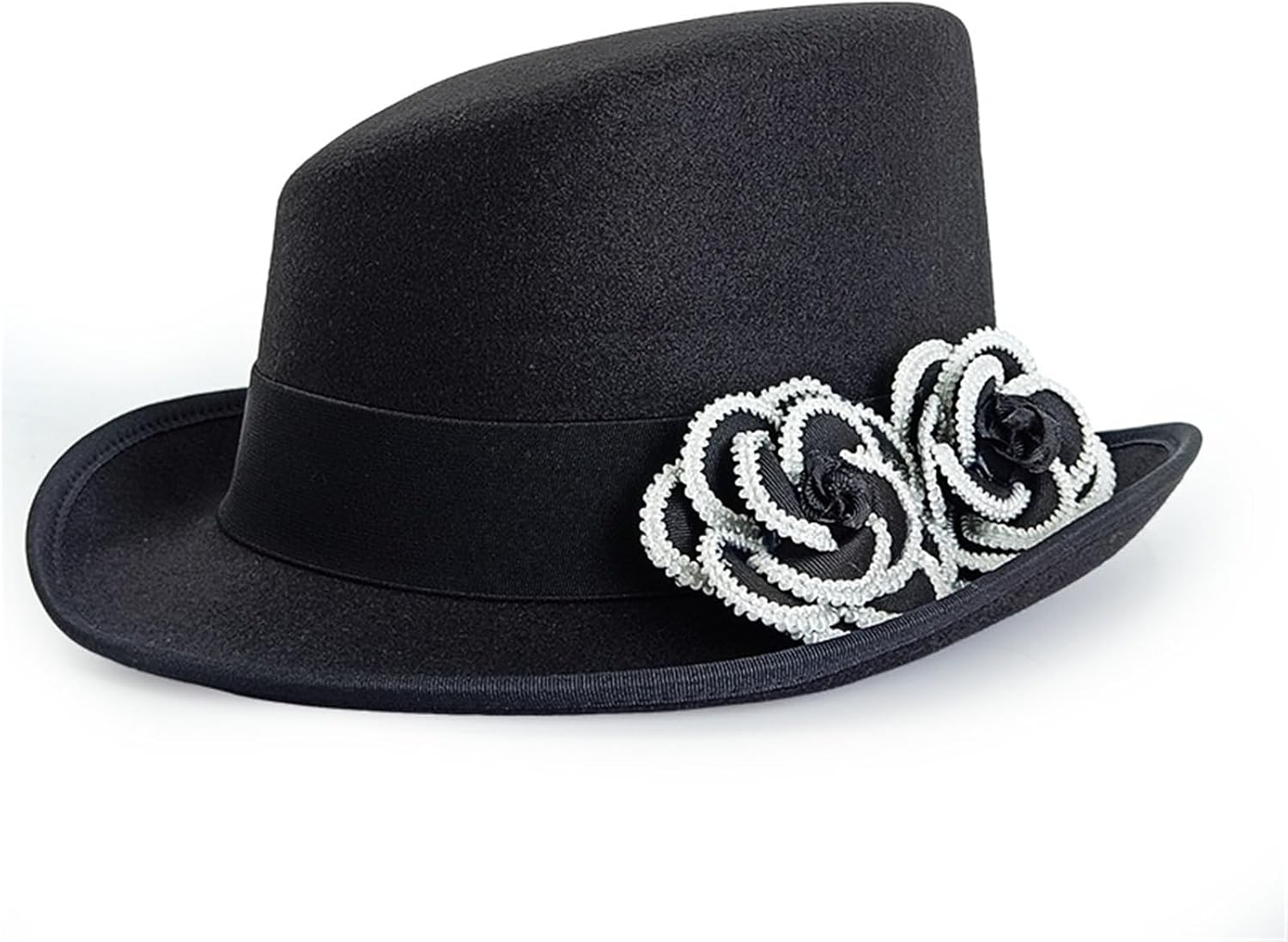 Fedora Hats for Men Flower Fedora Hat Large Size High Top Gentleman Men's and Women's Bevel