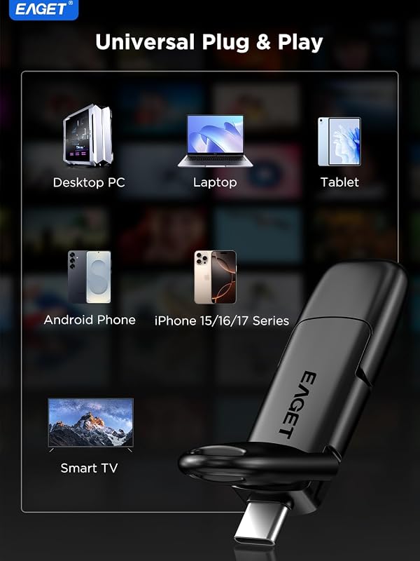 EAGET 256GB Flash Drive with Dual USB-C & USB 3.2 Ports, Portable Thumb Drive, 560MB/s Solid State Drive for iPhone 15/16/17 Pro, Mac, PC, PS4, Android by EAGET - Used condition - Image 4