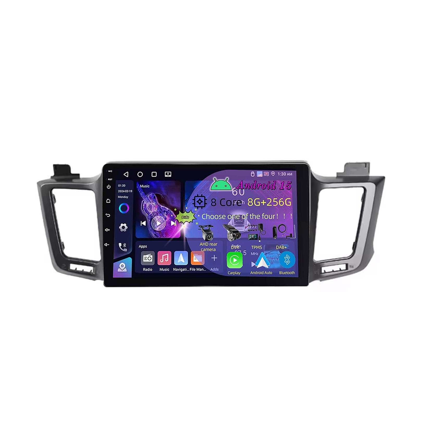 9-calowy podwójny DIN samochodowy system stereo z systemem Android 15 do Toyoty Rav4 2013-2018 z kamerą cofania Car Play, sterowaniem z kierownicy, Bluetooth, GPS, radiem FM i Wi-Fi (C2 3+32